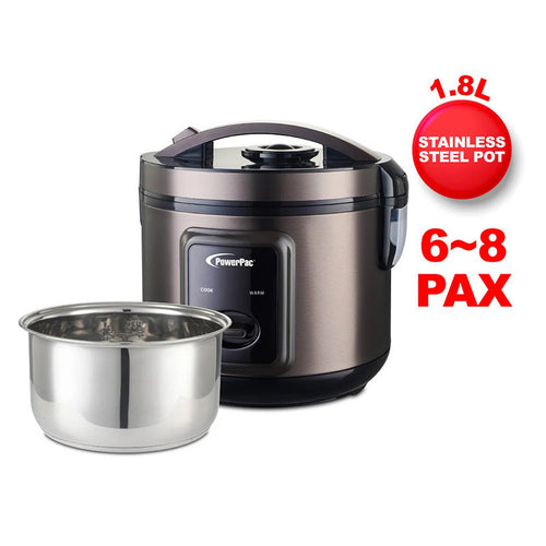 PowerPac PPRC618 Rice Cooker Stainless Steel 1.8L