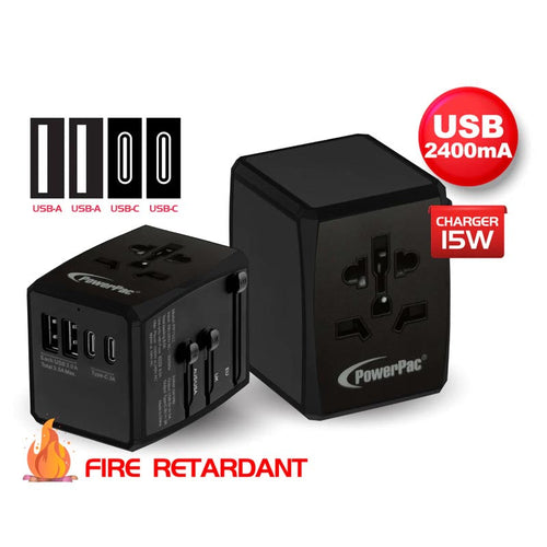 PowerPac PP7922 18W 2A+2C Travel Adapter (Black)