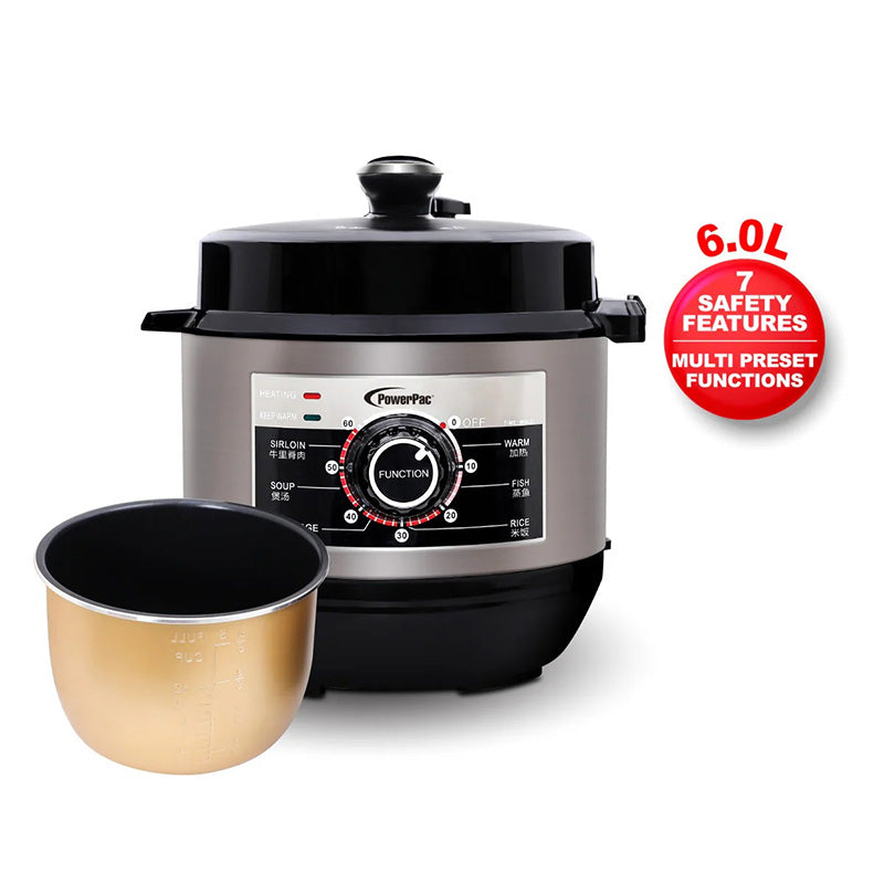 PowerPac PPC622-GY Pressure Cooker 6.0L