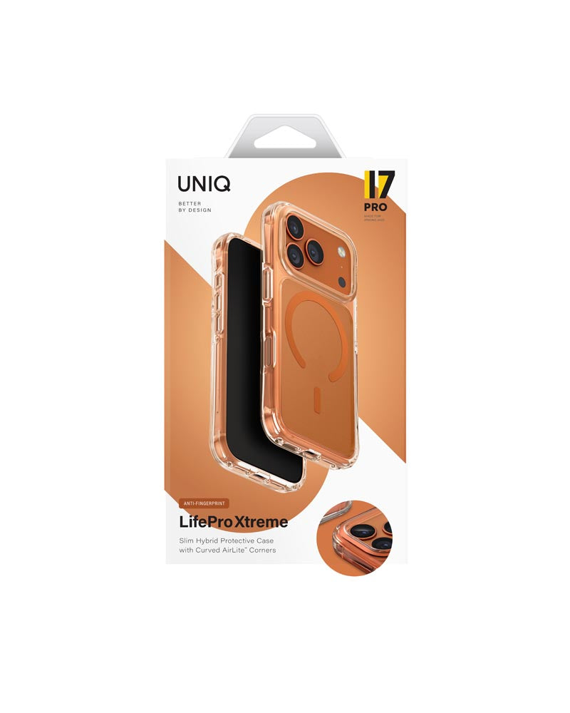 Uniq Hybrid iPhone 17 Pro (2025) 6.3 Magclick Charging Lifepro Xtreme (AF) - Frost Clear/Volt Orange