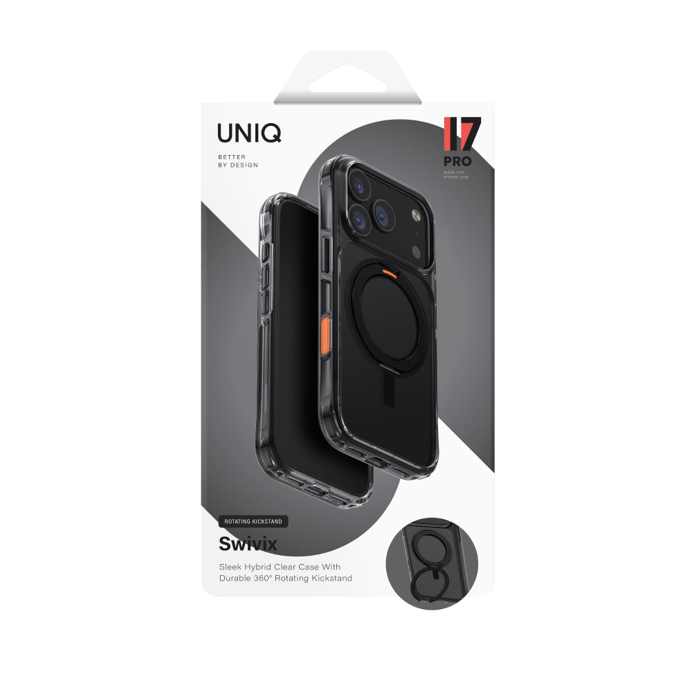 Uniq Hybrid iPhone 17 Pro (2025) 6.3  Swivix With 360 Rotating Kickstand - Carbon Black