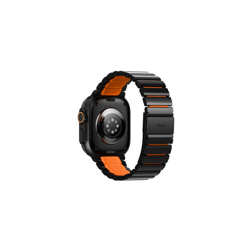 Uniq Strova Flex Apple Watch Self-Adjustable Steel Link Band 49/46/45/44MM - Midnight Black/Volt Orange