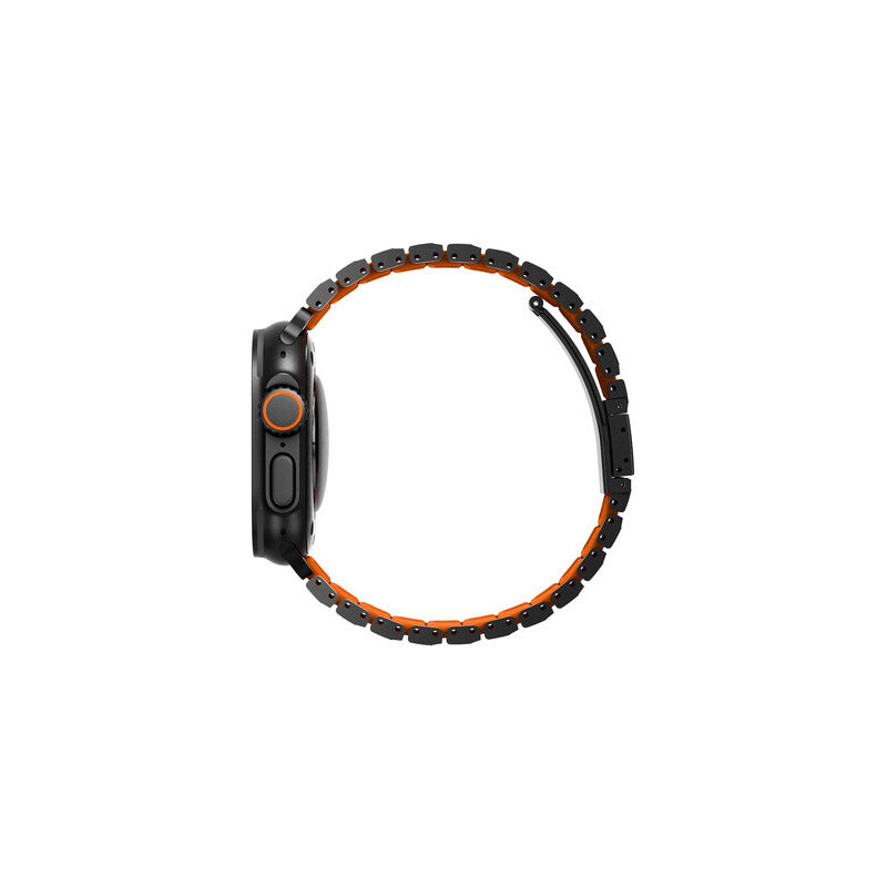 Uniq Strova Flex Apple Watch Self-Adjustable Steel Link Band 49/46/45/44MM - Midnight Black/Volt Orange