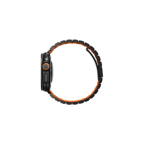 Uniq Strova Flex Apple Watch Self-Adjustable Steel Link Band 49/46/45/44MM - Midnight Black/Volt Orange