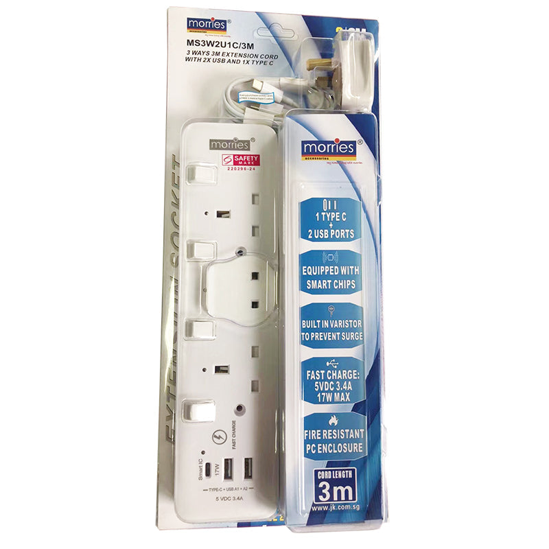 Morries  MS3W2U1C/3M 3Way 3M Extension (2 USB + 1 Type-C)