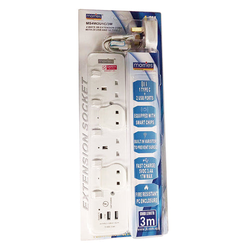 Morries MS4W2U1C/3M 4Way 3M Extension(2 USB + 1 Type-C)