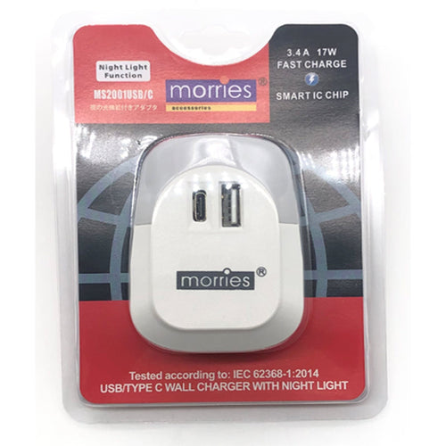 Morries MS2001USB/C USB TYPE C Adapter with Night Light Function