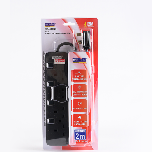 Morries MS4848N4 4Way 2M Extension with Surge (Black)