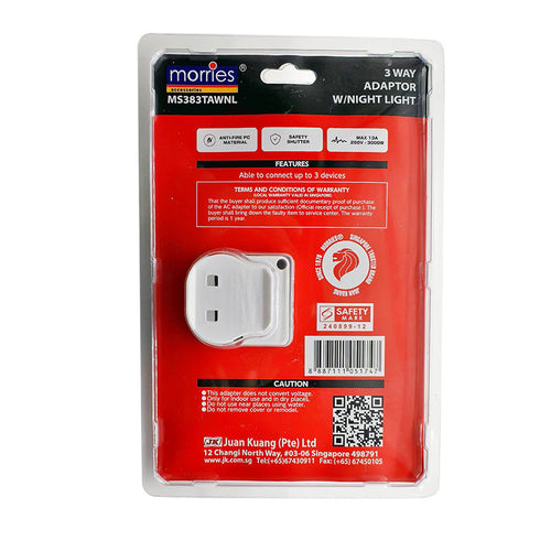 Morries MS282TAWNL T-Shape 2Way Adapter with Night Light Function