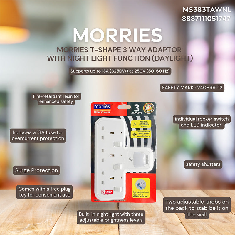 Morries MS282TAWNL T-Shape 2Way Adapter with Night Light Function