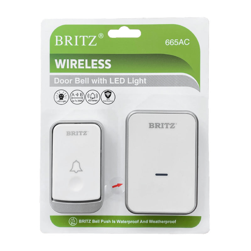 Britz 665AC Battery-Free Wireless Doorbell (White) – Challenger