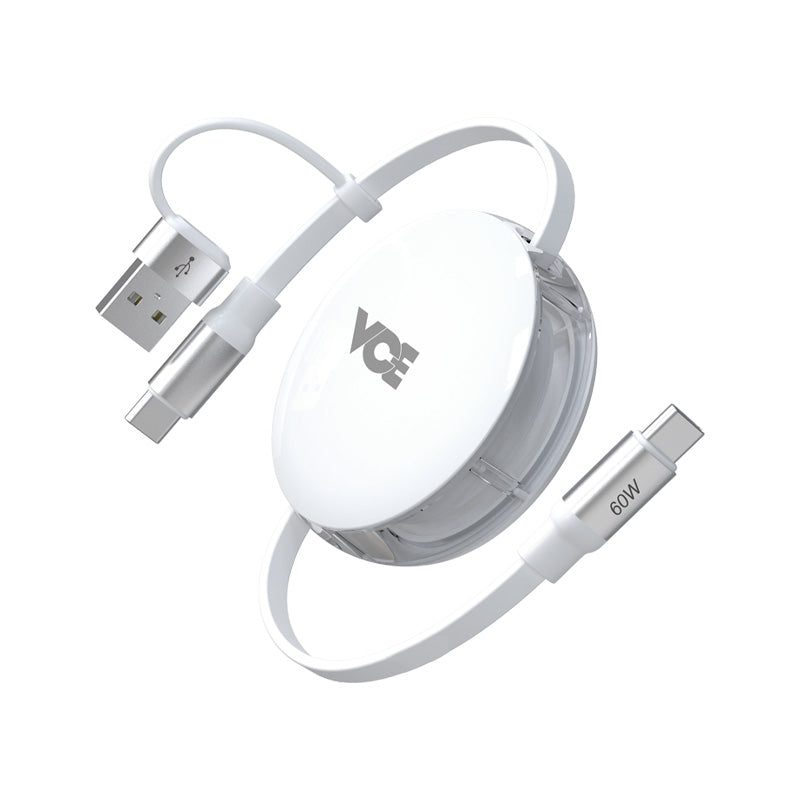 VCE VE-CRO2 USB-A/USB-C To USB-C PD60W Retractable Cable