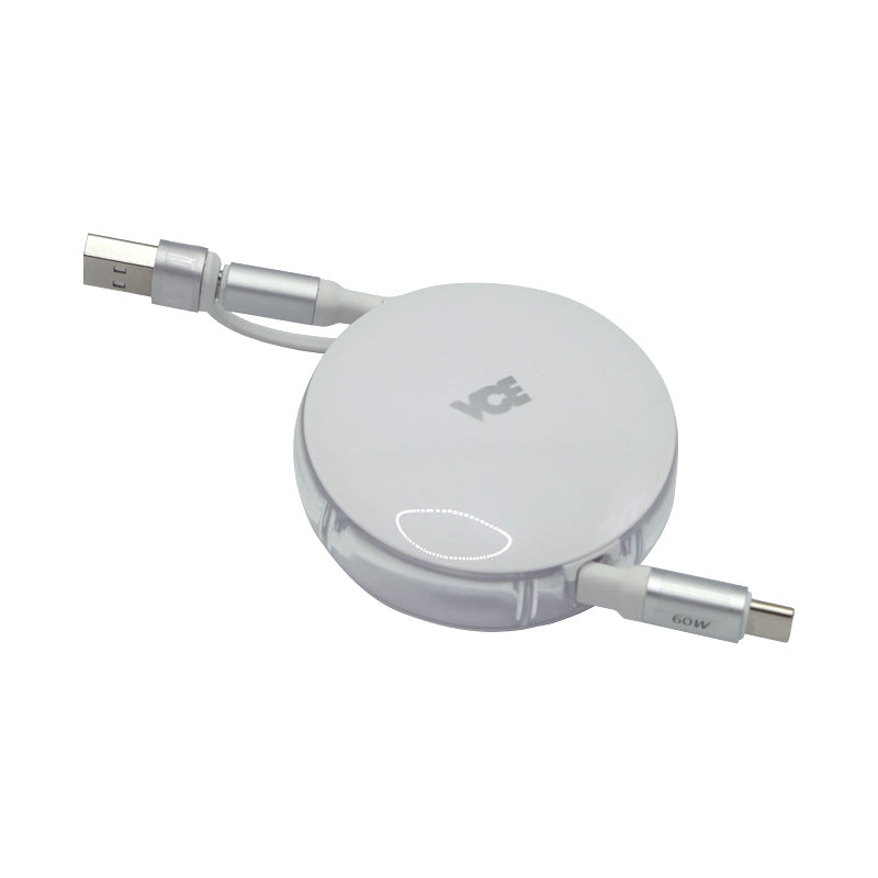 VCE VE-CRO2 USB-A/USB-C To USB-C PD60W Retractable Cable