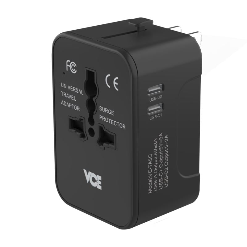 VCE VE-TA5C 2C1A Universal Travel Adaptor (Black)