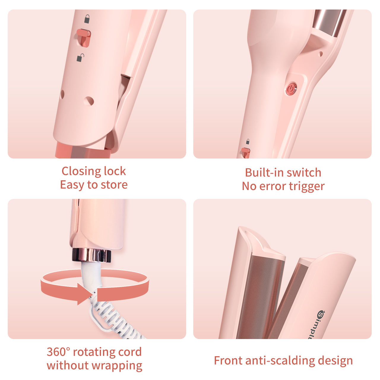 Simplus JFBA011PK00-S Pink U-shaped Negative Ions Hair Curler 32mm