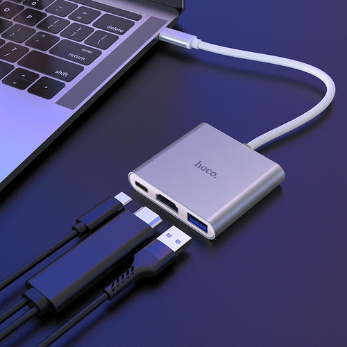 Hoco HB14 USB-C to USB3.0+HDMI+PD Adapter (Silver)