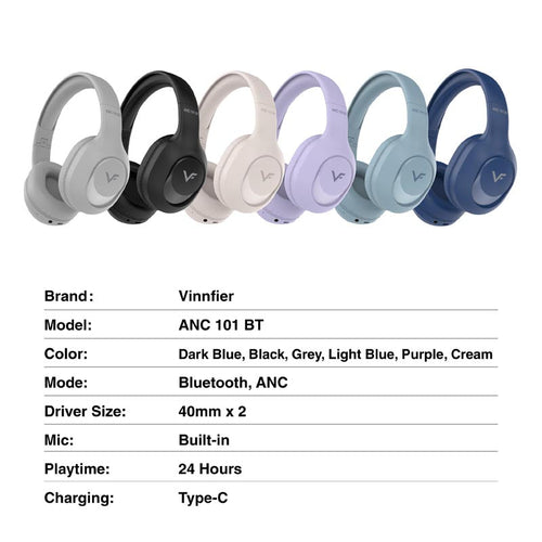 Vinnfier ANC 101BT Headphones Purple