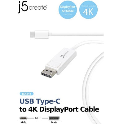 J5Create JCA141 USB Type-C to 4K DisplayPort Cable