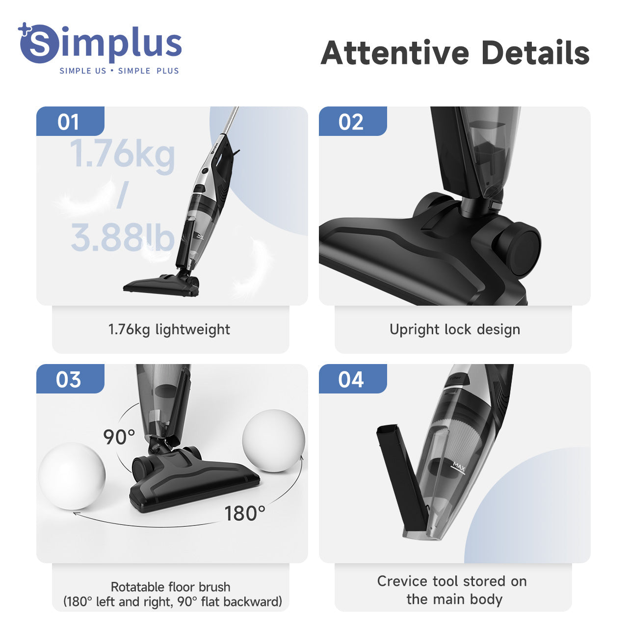 Simplus XCQH014BK00-S Black Corded Small Wand Vacuum Cleaner