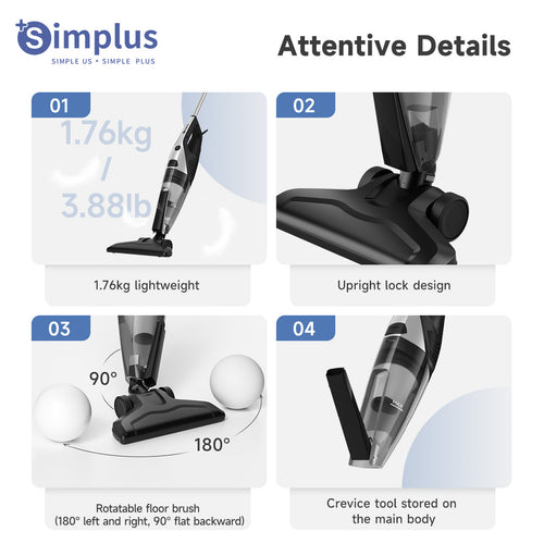 Simplus XCQH014BK00-S Black Corded Small Wand Vacuum Cleaner