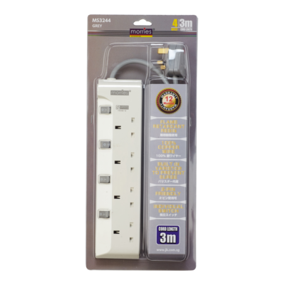 Morries MS3244G 4Way Extension Cord 3m w/Surge (Grey)
