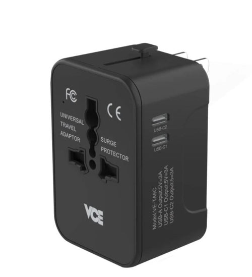 FLB-VCE VE-TA5C 1A2C Universal Travel Adaptor Black