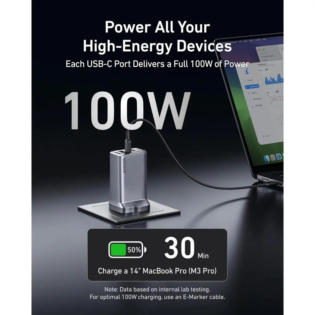 Anker A2688241 Prime Charger 100W USB C Foldable Charger 3-Port GaN