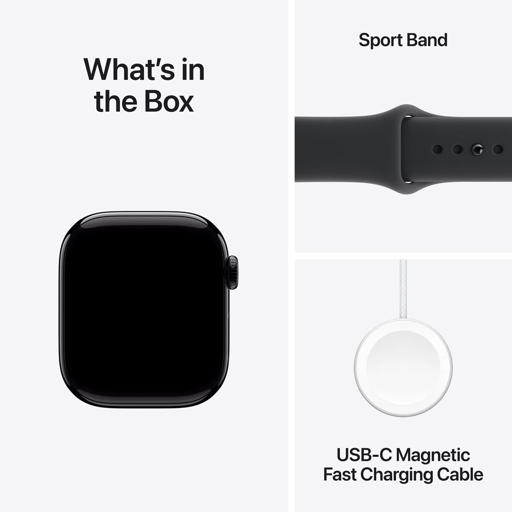 Apple Watch Series 11 GPS 42mm Jet Black Aluminium Case with Black Sport Band - M/L