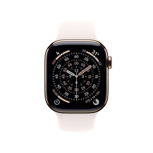 Apple Watch Series 11 GPS + Cellular 46mm Gold Titanium Case with Light Blush Sport Band - S/M