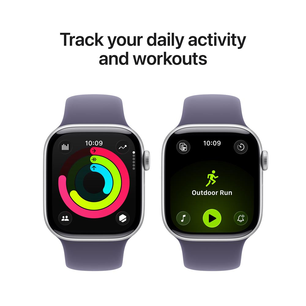 Apple Watch Series 11 GPS + Cellular 42mm Silver Aluminium Case with Purple Fog Sport Band - M/L