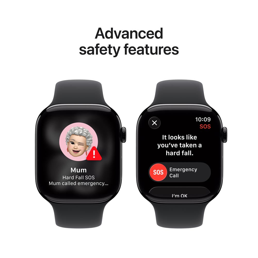 Apple Watch Series 11 GPS + Cellular 46mm Jet Black Aluminium Case with Black Sport Band - M/L