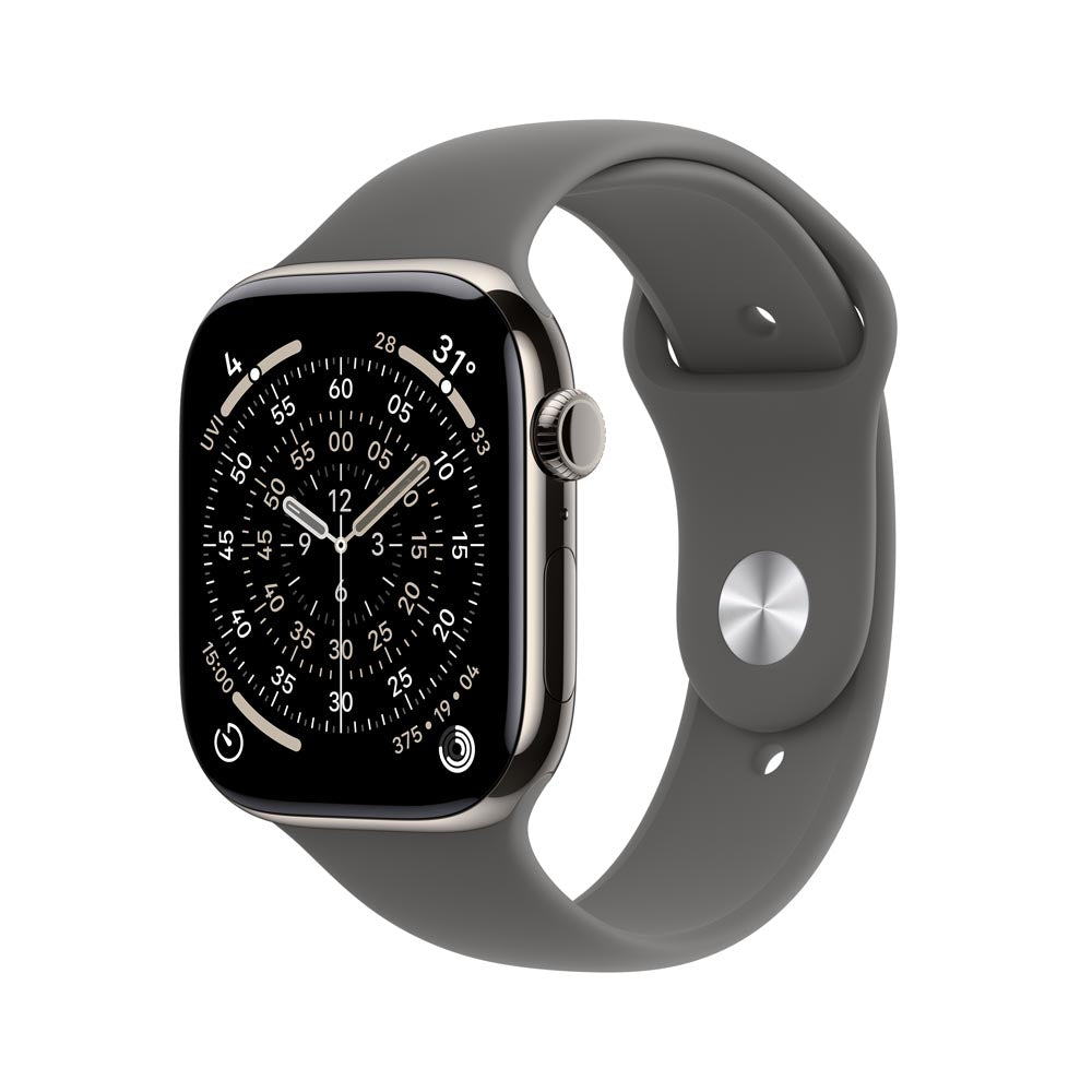Apple Watch Series 11 GPS + Cellular 42mm Natural Titanium Case with Stone Grey Sport Band - S/M