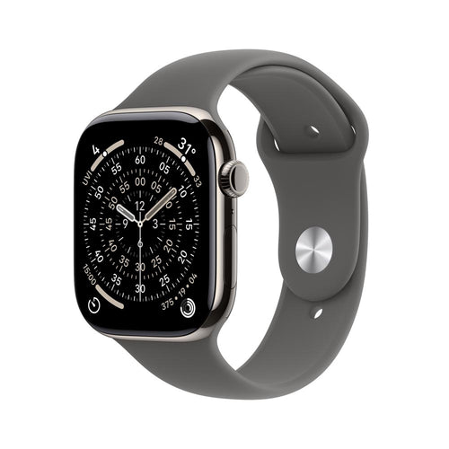 Apple Watch Series 11 GPS + Cellular 42mm Natural Titanium Case with Stone Grey Sport Band - S/M