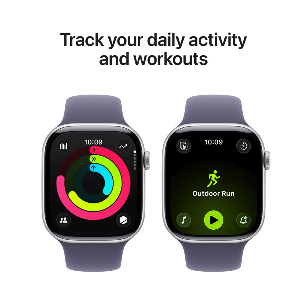 Apple Watch Series 11 GPS + Cellular 46mm Silver Aluminium Case with Purple Fog Sport Band - S/M