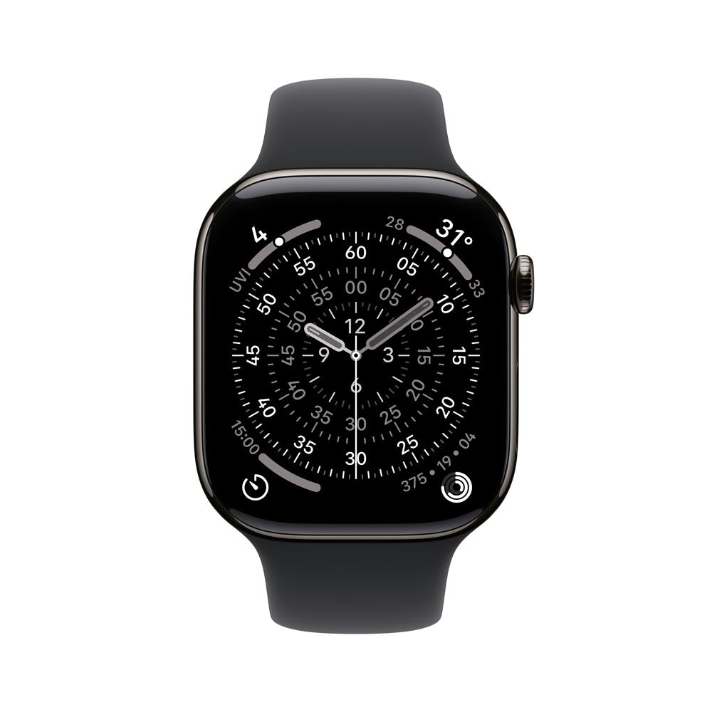 Apple Watch Series 11 GPS + Cellular 46mm Slate Titanium Case with Black Sport Band - S/M