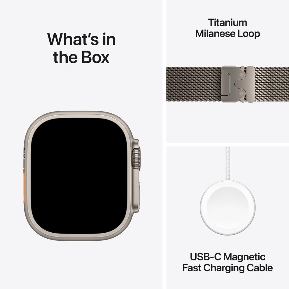 Apple Watch Ultra 3 GPS + Cellular 49mm Natural Titanium Case with Natural Titanium Milanese Loop - Small