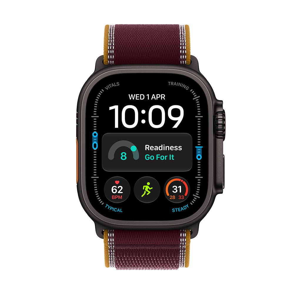 Apple Watch Ultra 4 (GPS + Cellular) 49mm Black Titanium - Burgundy Trail Loop M/L