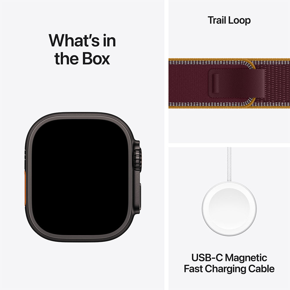 Apple Watch Ultra 4 (GPS + Cellular) 49mm Black Titanium - Burgundy Trail Loop M/L