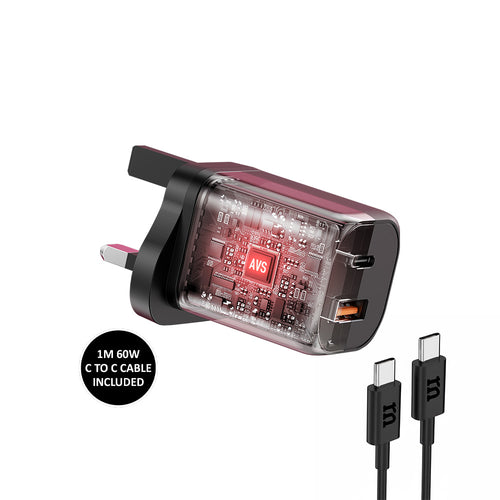 Redmonster Fibon PD60W Duo 1C1A AVS Wall Charger + 1M Cable - Black