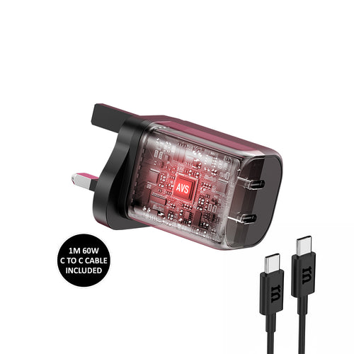 Redmonster Fibon PD60W Duo 2C AVS Wall Charger + 1M Cable - Black