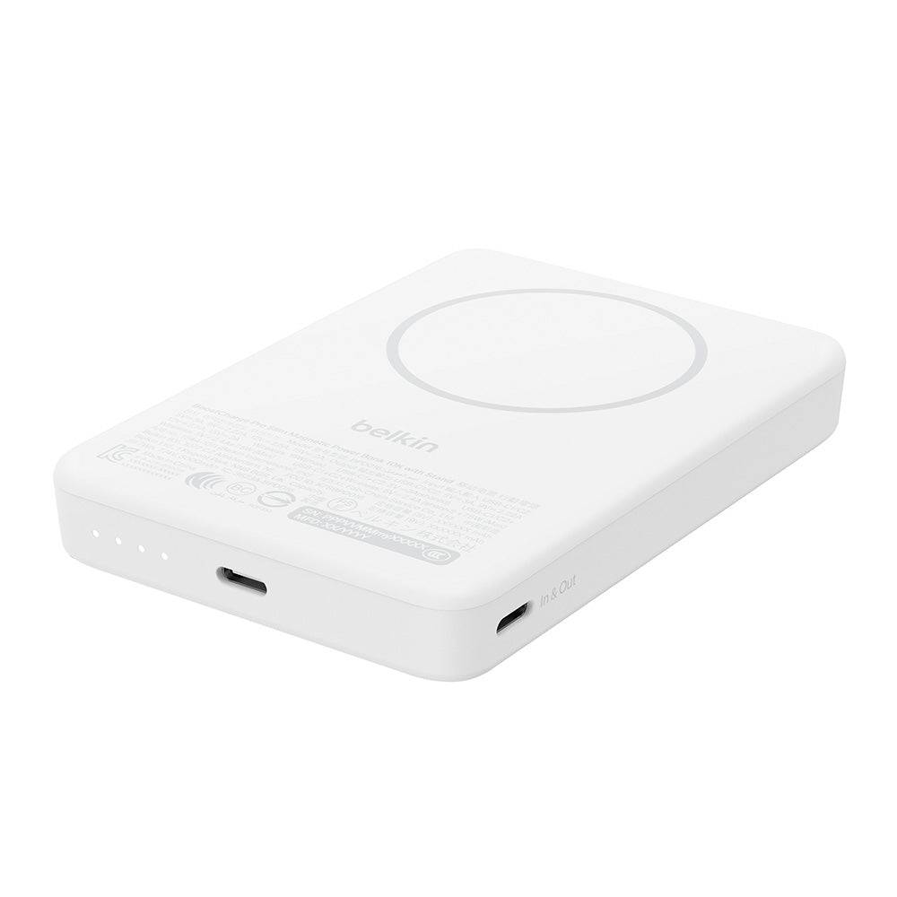 Belkin BPD016fqWH BoostCharge Slim Magnetic Power Bank 10K with Qi2 - White