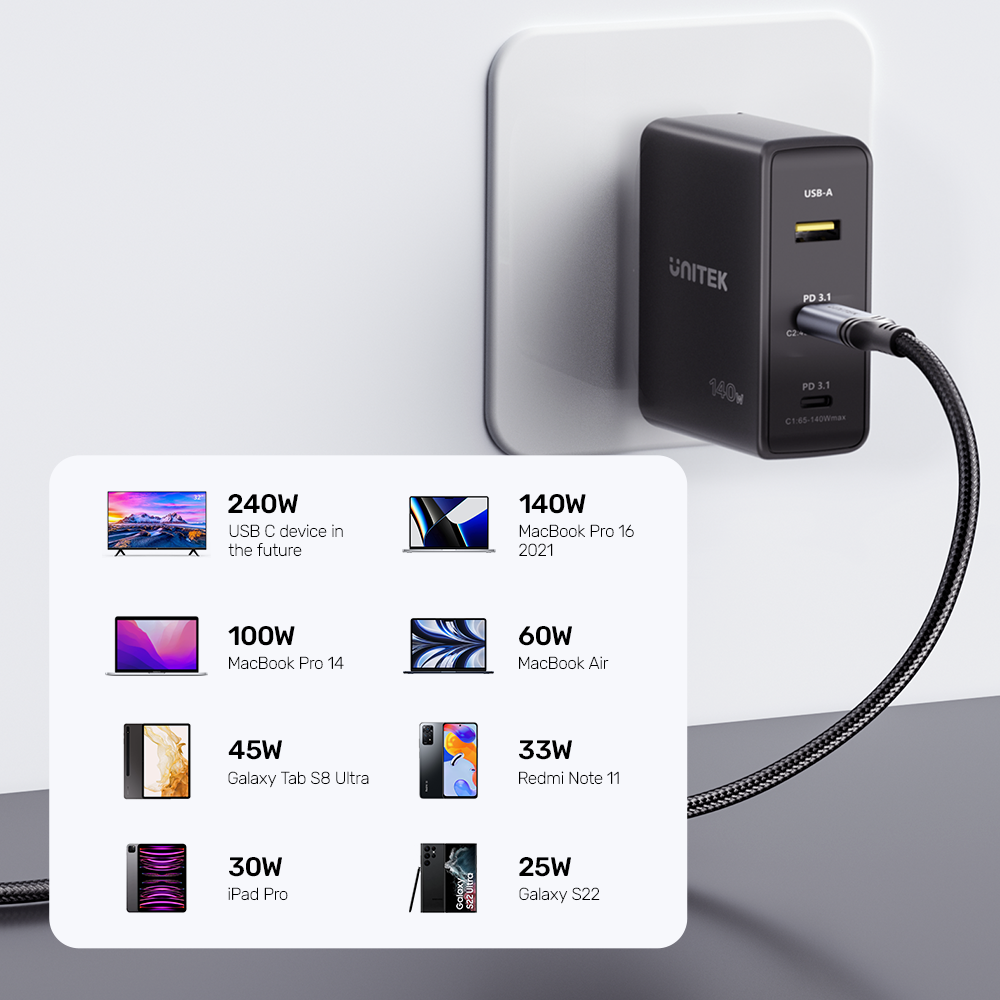 Unitek C14110GY-2M USB-C 3.1 PD Charging 240W Cable (2M)