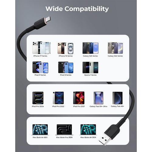 Aukey CB-DAC03 Circlet AC DTY Braided USB-A to USB-C Cable – Black (1M)