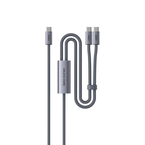 Aukey CB-DCC141 Circlet Blink 140W 2-in-1 DTY Braided USB-C to USB-C Cable – Grey (1M)