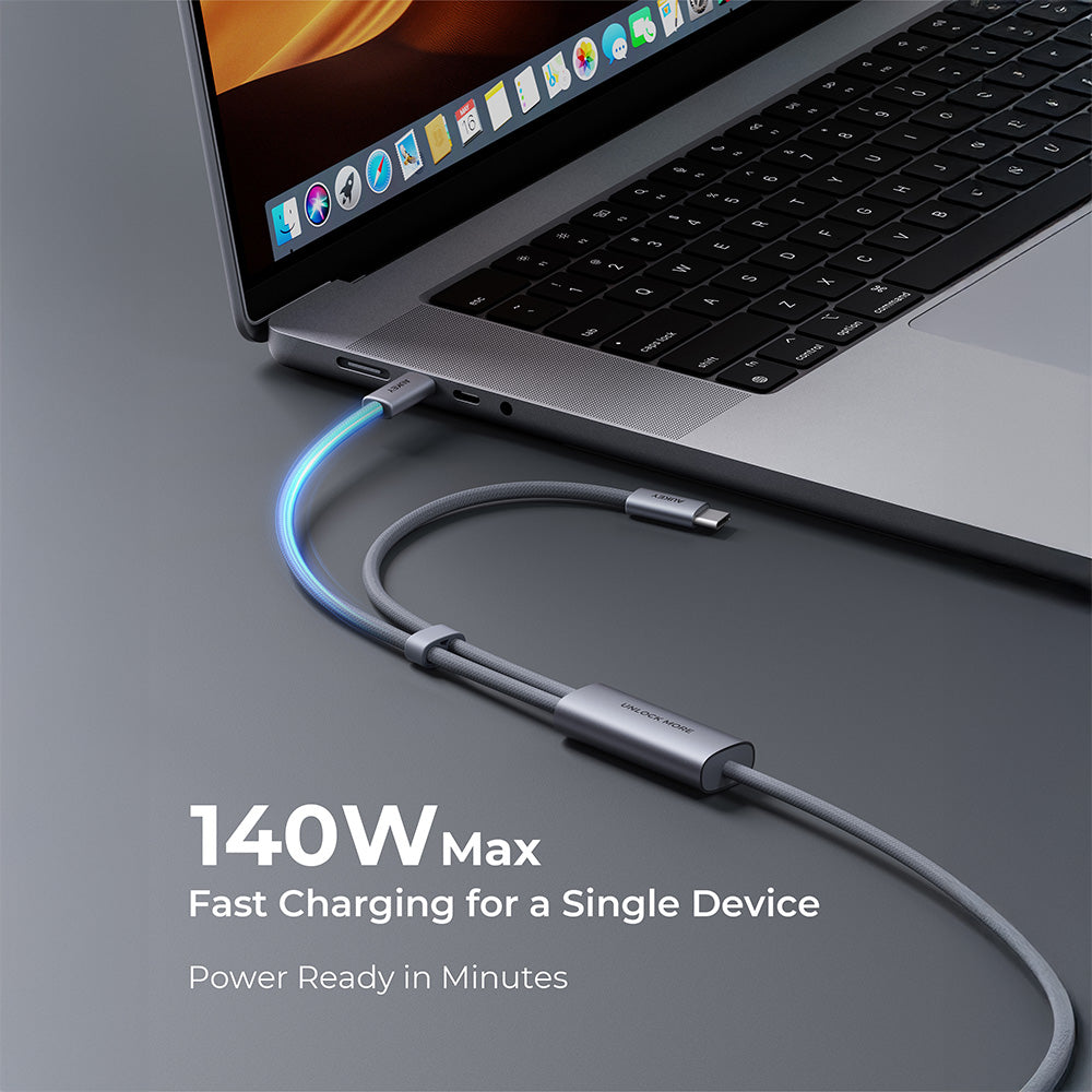 Aukey CB-DCC141 Circlet Blink 140W 2-in-1 DTY Braided USB-C to USB-C Cable – Grey (1M)