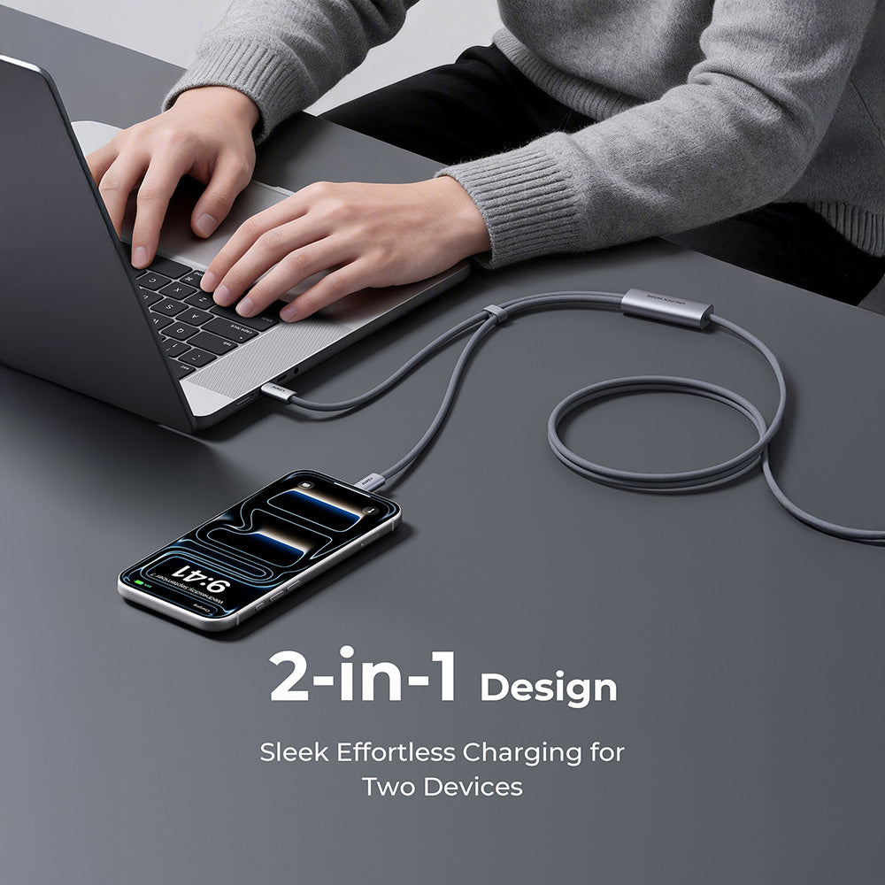 Aukey CB-DCC141 Circlet Blink 140W 2-in-1 DTY Braided USB-C to USB-C Cable – Grey (1M)