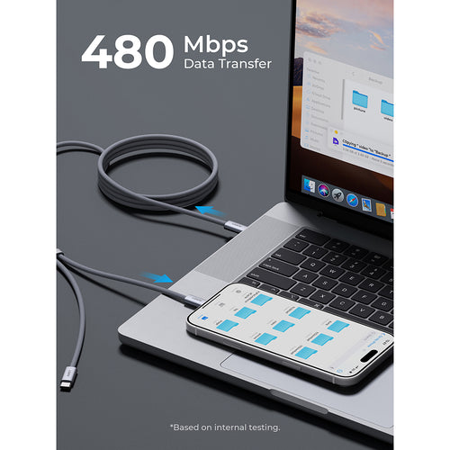 Aukey CB-DCC141 Circlet Blink 140W 2-in-1 DTY Braided USB-C to USB-C Cable – Grey (1M)