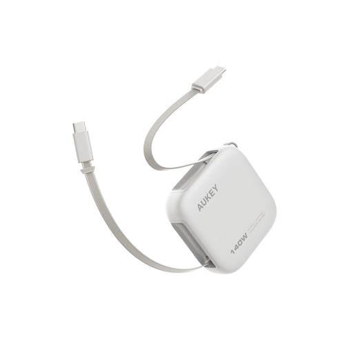Aukey CB-DCC143 Circlet Reel 140W DTY Braided USB-C to USB-C Retractable Cable - Light Gray