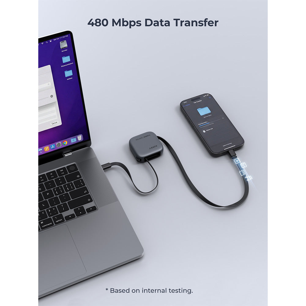 Aukey CB-DCC143 Circlet Reel 140W DTY Braided USB-C to USB-C Retractable Cable - Dark Gray (0.9M)
