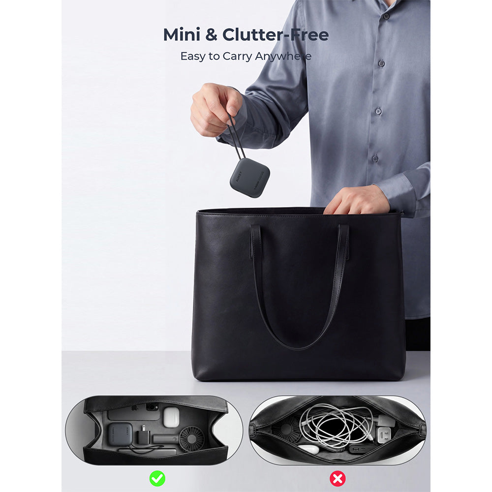 Aukey CB-DCC143 Circlet Reel 140W DTY Braided USB-C to USB-C Retractable Cable - Dark Gray (0.9M)
